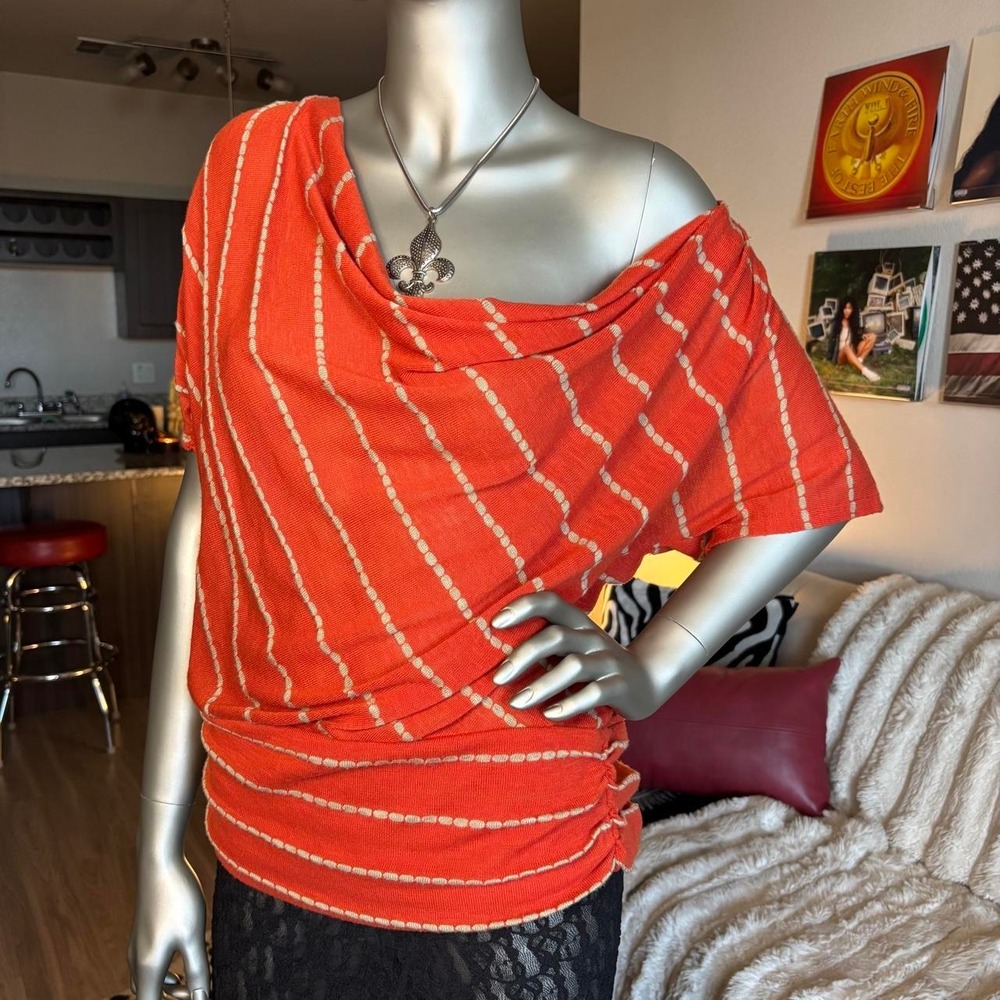 Simply Lala Orange Cowl Neck Draped Top Y2K Boho 🌿